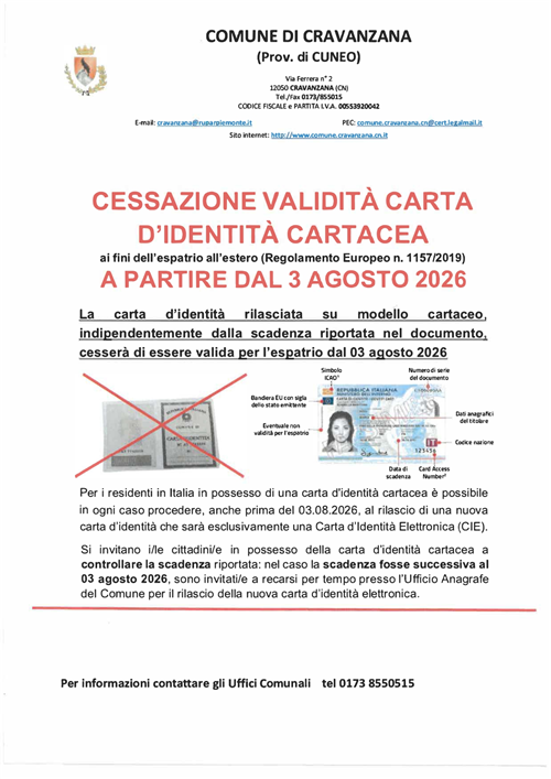 Cessazione validità Carta d'identità cartacea